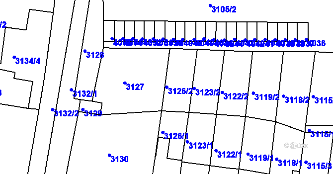 Parcela st. 3126/2 v KÚ Chomutov II, Katastrální mapa
