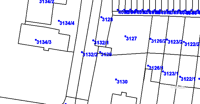 Parcela st. 3129 v KÚ Chomutov II, Katastrální mapa