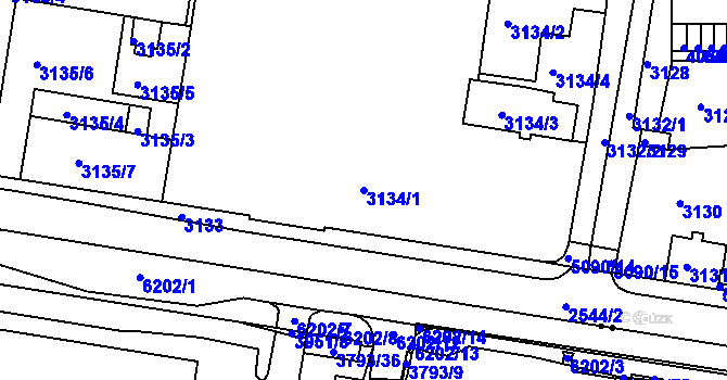 Parcela st. 3134/1 v KÚ Chomutov II, Katastrální mapa