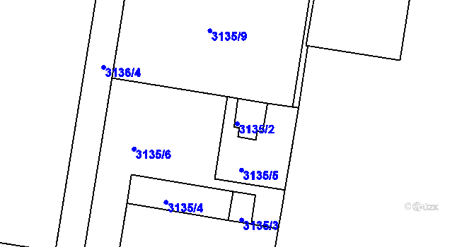 Parcela st. 3135/2 v KÚ Chomutov II, Katastrální mapa