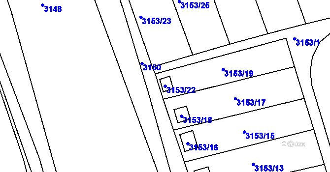 Parcela st. 3153/22 v KÚ Chomutov II, Katastrální mapa