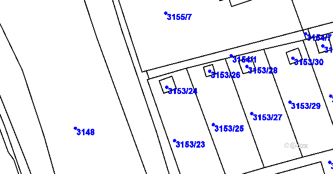 Parcela st. 3153/24 v KÚ Chomutov II, Katastrální mapa