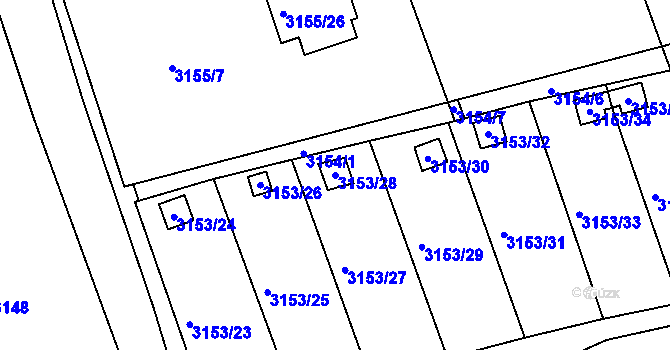 Parcela st. 3153/28 v KÚ Chomutov II, Katastrální mapa