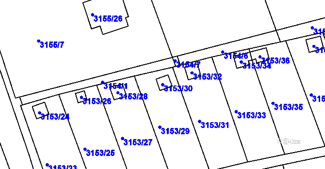 Parcela st. 3153/30 v KÚ Chomutov II, Katastrální mapa