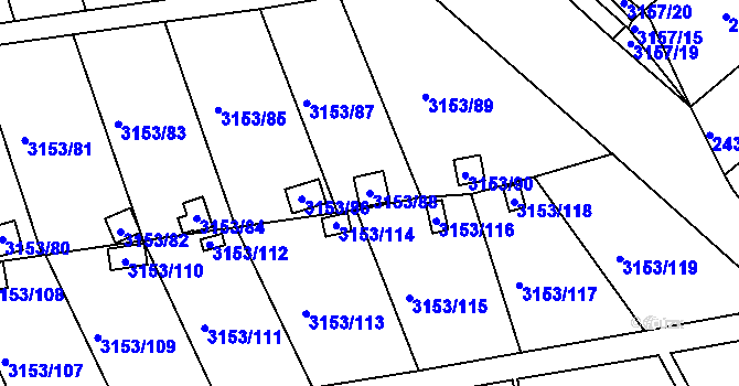 Parcela st. 3153/88 v KÚ Chomutov II, Katastrální mapa