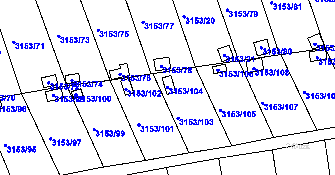 Parcela st. 3153/104 v KÚ Chomutov II, Katastrální mapa