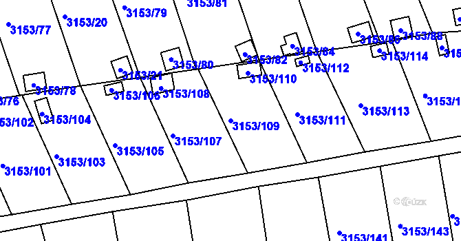 Parcela st. 3153/109 v KÚ Chomutov II, Katastrální mapa