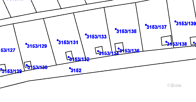 Parcela st. 3153/134 v KÚ Chomutov II, Katastrální mapa