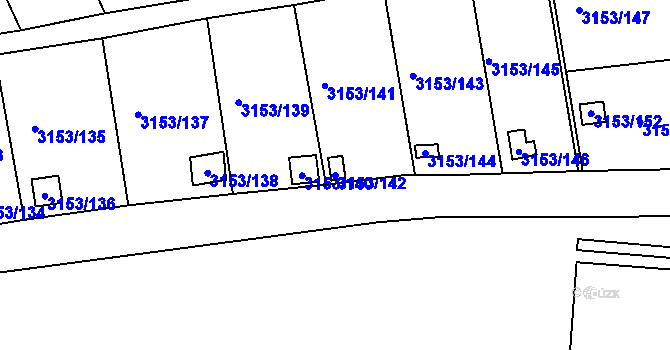 Parcela st. 3153/142 v KÚ Chomutov II, Katastrální mapa