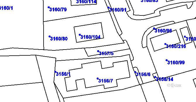 Parcela st. 3157/5 v KÚ Chomutov II, Katastrální mapa