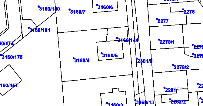 Parcela st. 3160/5 v KÚ Chomutov II, Katastrální mapa