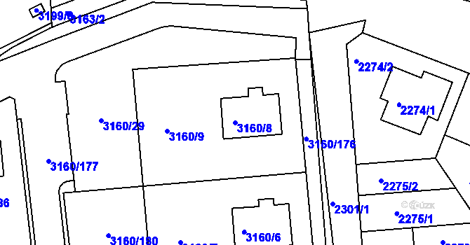 Parcela st. 3160/8 v KÚ Chomutov II, Katastrální mapa
