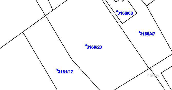 Parcela st. 3160/20 v KÚ Chomutov II, Katastrální mapa