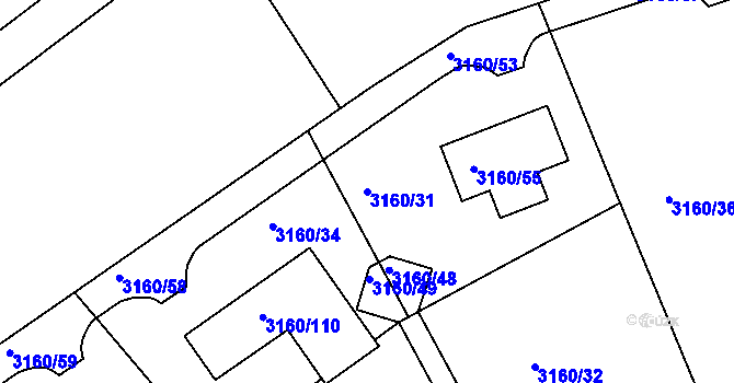 Parcela st. 3160/31 v KÚ Chomutov II, Katastrální mapa