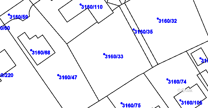 Parcela st. 3160/33 v KÚ Chomutov II, Katastrální mapa