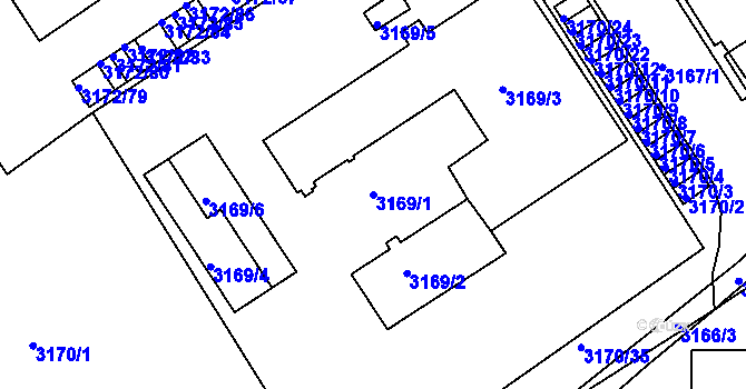 Parcela st. 3169/1 v KÚ Chomutov II, Katastrální mapa