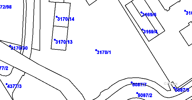 Parcela st. 3170/1 v KÚ Chomutov II, Katastrální mapa