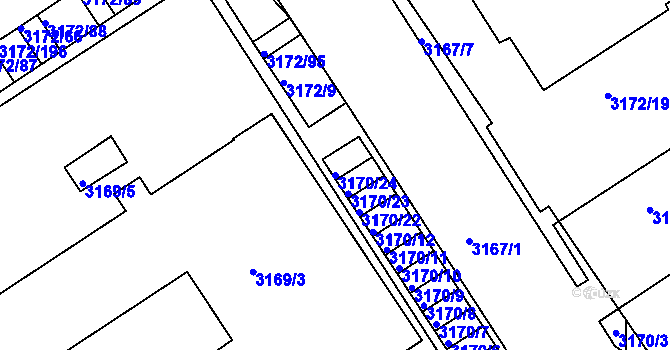 Parcela st. 3170/24 v KÚ Chomutov II, Katastrální mapa