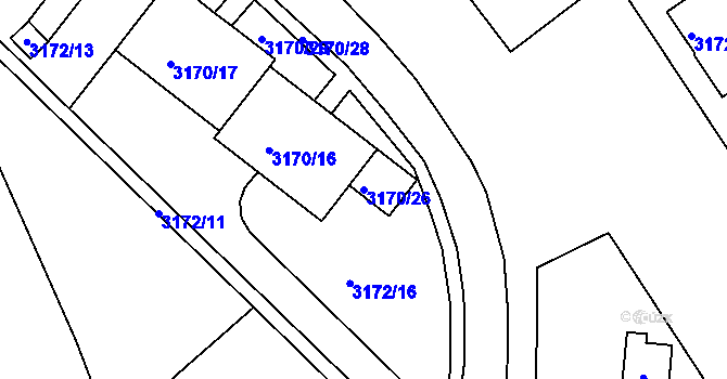 Parcela st. 3170/26 v KÚ Chomutov II, Katastrální mapa