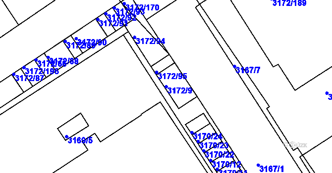 Parcela st. 3172/9 v KÚ Chomutov II, Katastrální mapa