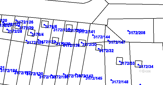 Parcela st. 3172/20 v KÚ Chomutov II, Katastrální mapa