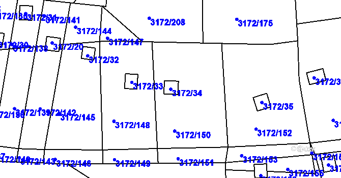 Parcela st. 3172/34 v KÚ Chomutov II, Katastrální mapa
