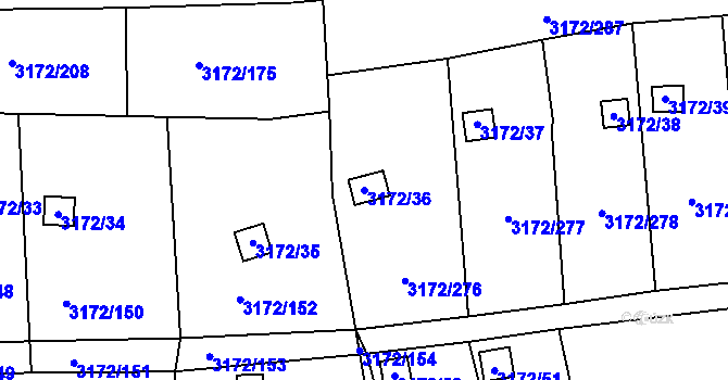 Parcela st. 3172/36 v KÚ Chomutov II, Katastrální mapa