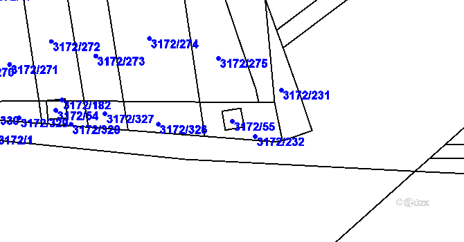 Parcela st. 3172/55 v KÚ Chomutov II, Katastrální mapa