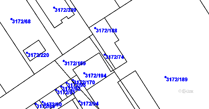 Parcela st. 3172/74 v KÚ Chomutov II, Katastrální mapa