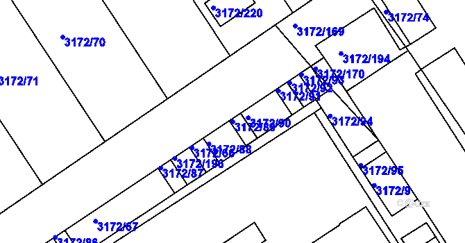 Parcela st. 3172/89 v KÚ Chomutov II, Katastrální mapa