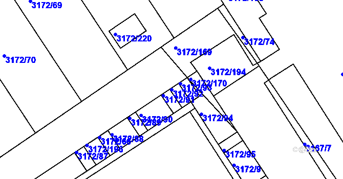 Parcela st. 3172/92 v KÚ Chomutov II, Katastrální mapa