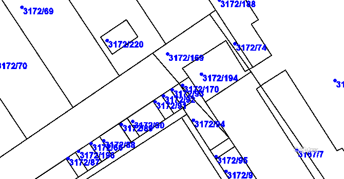 Parcela st. 3172/93 v KÚ Chomutov II, Katastrální mapa
