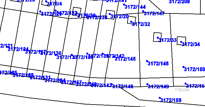 Parcela st. 3172/142 v KÚ Chomutov II, Katastrální mapa