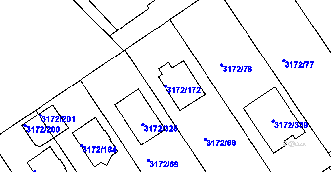 Parcela st. 3172/172 v KÚ Chomutov II, Katastrální mapa