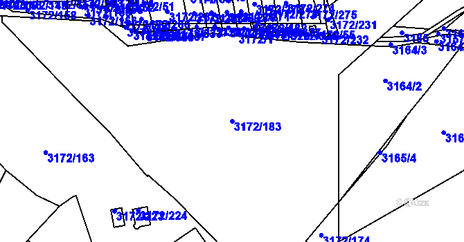 Parcela st. 3172/183 v KÚ Chomutov II, Katastrální mapa