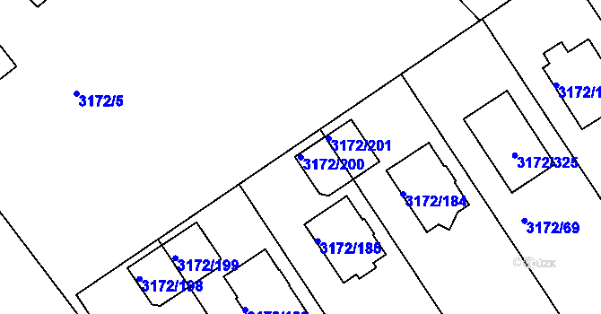 Parcela st. 3172/200 v KÚ Chomutov II, Katastrální mapa