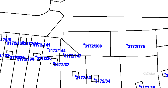 Parcela st. 3172/208 v KÚ Chomutov II, Katastrální mapa