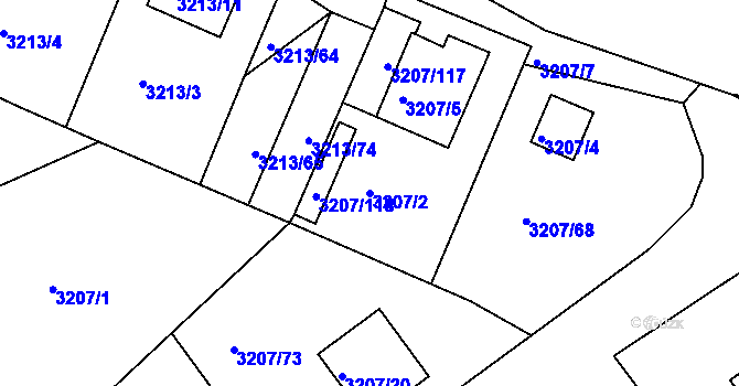 Parcela st. 3207/2 v KÚ Chomutov II, Katastrální mapa