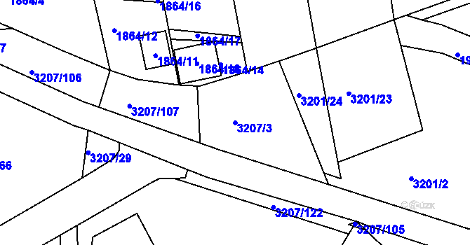 Parcela st. 3207/3 v KÚ Chomutov II, Katastrální mapa