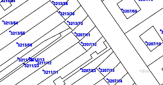 Parcela st. 3207/12 v KÚ Chomutov II, Katastrální mapa
