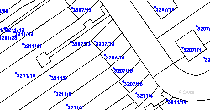 Parcela st. 3207/14 v KÚ Chomutov II, Katastrální mapa