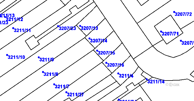 Parcela st. 3207/15 v KÚ Chomutov II, Katastrální mapa