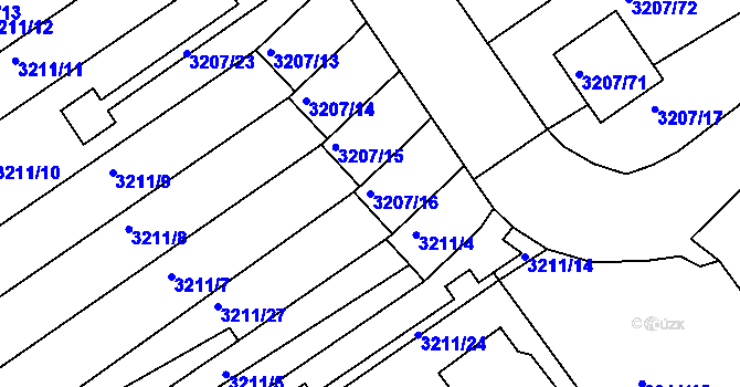 Parcela st. 3207/16 v KÚ Chomutov II, Katastrální mapa