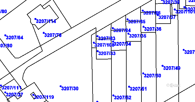 Parcela st. 3207/33 v KÚ Chomutov II, Katastrální mapa