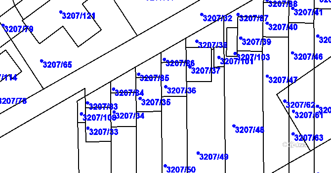 Parcela st. 3207/36 v KÚ Chomutov II, Katastrální mapa