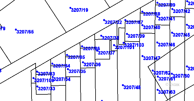 Parcela st. 3207/37 v KÚ Chomutov II, Katastrální mapa