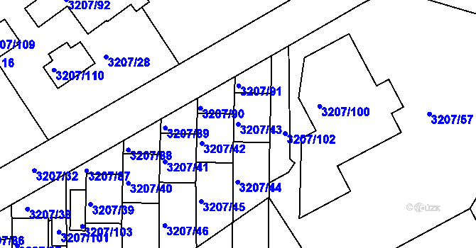 Parcela st. 3207/43 v KÚ Chomutov II, Katastrální mapa