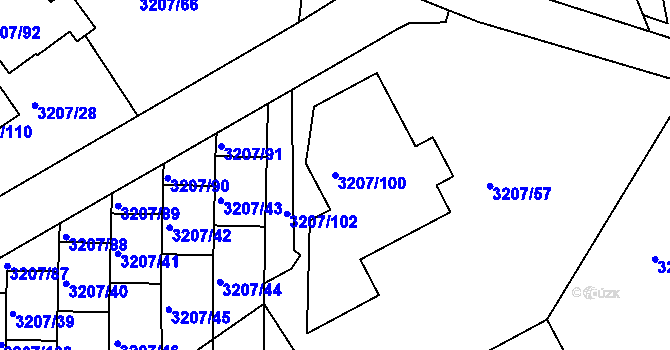 Parcela st. 3207/100 v KÚ Chomutov II, Katastrální mapa