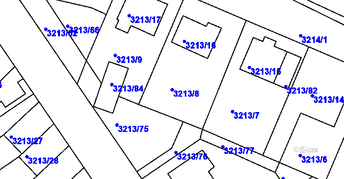 Parcela st. 3213/8 v KÚ Chomutov II, Katastrální mapa