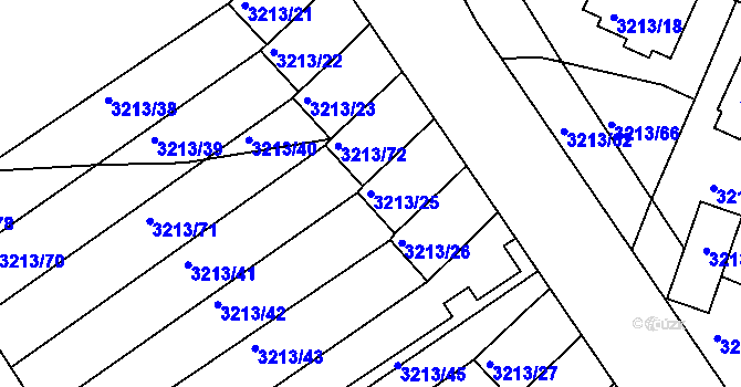 Parcela st. 3213/25 v KÚ Chomutov II, Katastrální mapa